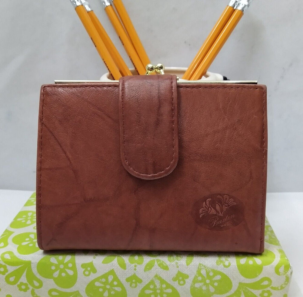 Buxton Tan Brown Leather Credit Card ID Window Bifold Wallet